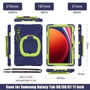 For Samsung Galaxy Tab S9 / S8 / S7 Silicone Hybrid PC Tablet Case with Holder & Shoulder Strap(Navy Blue Olivine)