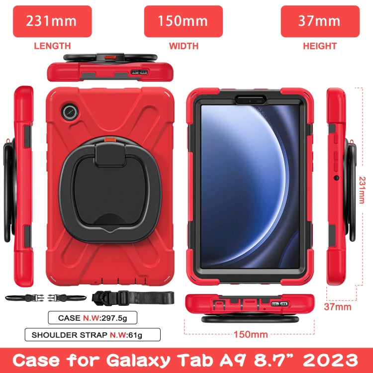For Samsung Galaxy Tab A9 Silicone Hybrid PC Tablet Case with Holder & Shoulder Strap(Red) - Galaxy Tab A9 by PMC TechLife | Online Shopping South Africa | PMC TechLife