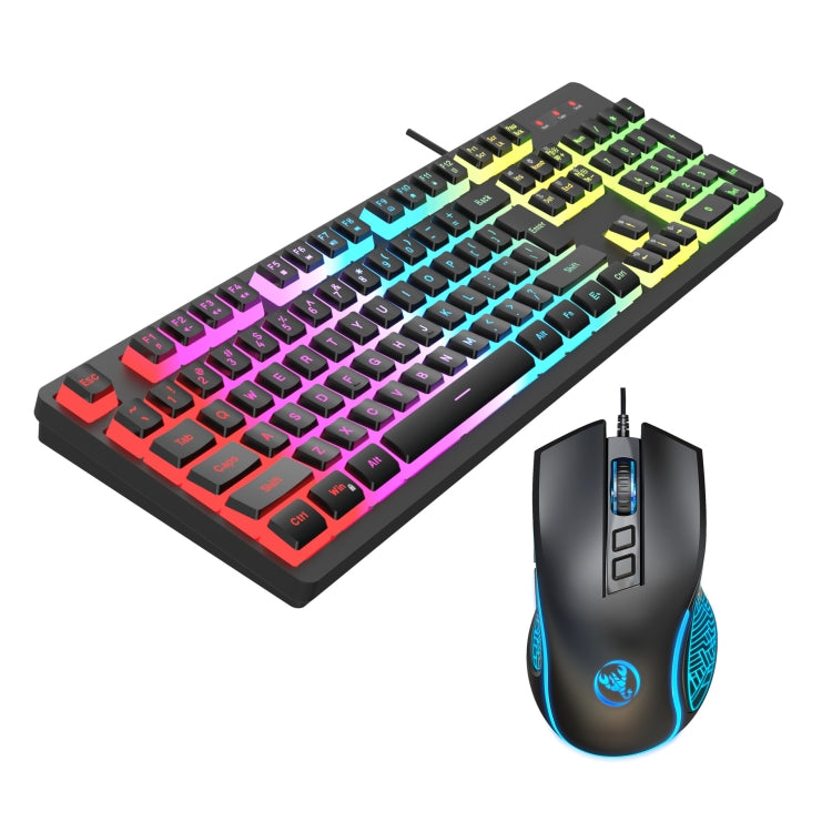 HXSJ L200+X100 Wired RGB Backlit Keyboard and Mouse Set 104 Pudding Key Caps + 3600DPI Mouse(Black) - free shipping - PMC Jewellery - Order now!