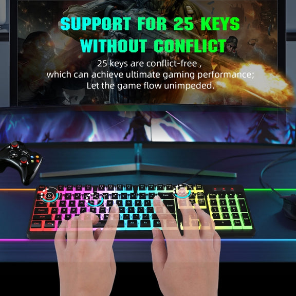 HXSJ L200+X100 Wired RGB Backlit Keyboard and Mouse Set 104 Pudding Key Caps + 3600DPI Mouse(Black)