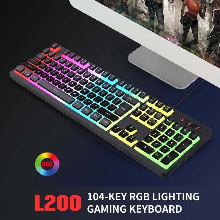 HXSJ L200+X100 Wired RGB Backlit Keyboard and Mouse Set 104 Pudding Key Caps + 3600DPI Mouse(Black) - free shipping - PMC Jewellery - Order now!