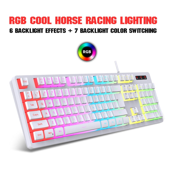 HXSJ L200 Wired RGB Backlit Keyboard 104 Pudding Key Caps(White)