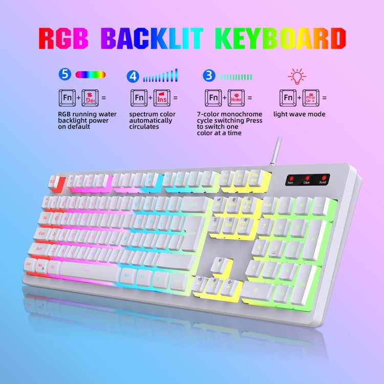 HXSJ L200 Wired RGB Backlit Keyboard 104 Pudding Key Caps(White)