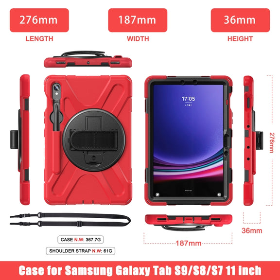 For Samsung Galaxy Tab S9 / S8 / S7 Rotary Handle Grab TPU + PC Tablet Case(Red)