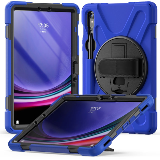 For Galaxy Tab S10 FE / S9 FE / S9 / S8 / S7 Rotatable Kickstand Grip Heavy Duty Hard Rugged Tablet Case(Blue)