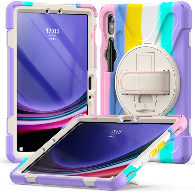 For Samsung Galaxy Tab S9 / S8 / S7 Rotary Handle Grab TPU + PC Tablet Case(Colorful Pink)