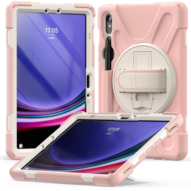 For Galaxy Tab S10 FE / S9 FE / S9 / S8 / S7 Rotatable Kickstand Grip Heavy Duty Hard Rugged Tablet Case(Pink)