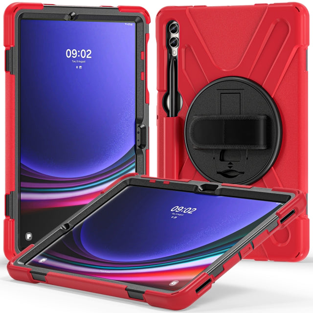 For Samsung Galaxy Tab S9+ / S8+ Rotatable Kickstand Grip Heavy Duty Hard Rugged Tablet Case(Red)