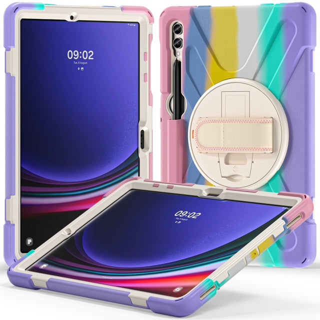 For Samsung Galaxy Tab S9+ / S8+ Rotatable Kickstand Grip Heavy Duty Hard Rugged Tablet Case(Colorful Pink)