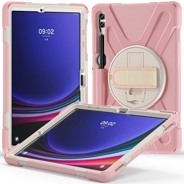For Samsung Galaxy Tab S9+ / S8+ Rotary Handle Grab TPU + PC Tablet Case(Pink)
