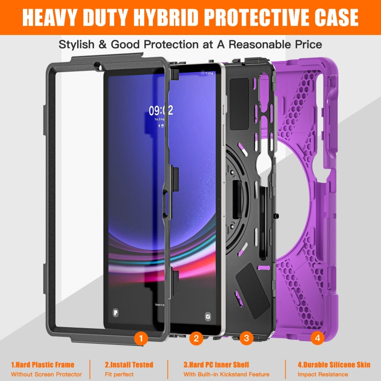 For Samsung Galaxy Tab S9+ / S8+ Rotatable Kickstand Grip Heavy Duty Hard Rugged Tablet Case(Purple)