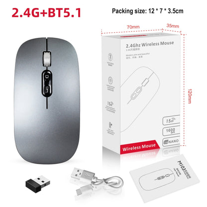 HXSJ M103 1600DPI Dual Mode 2.4GHz + Bluetooth 5.1 Wireless Rechargeable Mouse(Grey) - Wireless Mice by HXSJ | Online Shopping South Africa | PMC Jewellery | Buy Now Pay Later Mobicred
