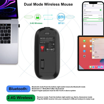 HXSJ M103 1600DPI Dual Mode 2.4GHz + Bluetooth 5.1 Wireless Rechargeable Mouse(Grey) - Wireless Mice by HXSJ | Online Shopping South Africa | PMC Jewellery | Buy Now Pay Later Mobicred