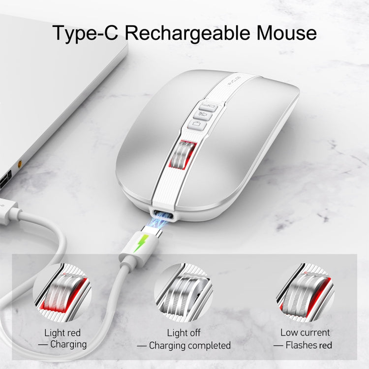 HXSJ M113 2400DPI Dual Mode 2.4GHz + Bluetooth 5.1 Wireless Mouse(Space Silver) - free shipping - PMC Jewellery - Order now!