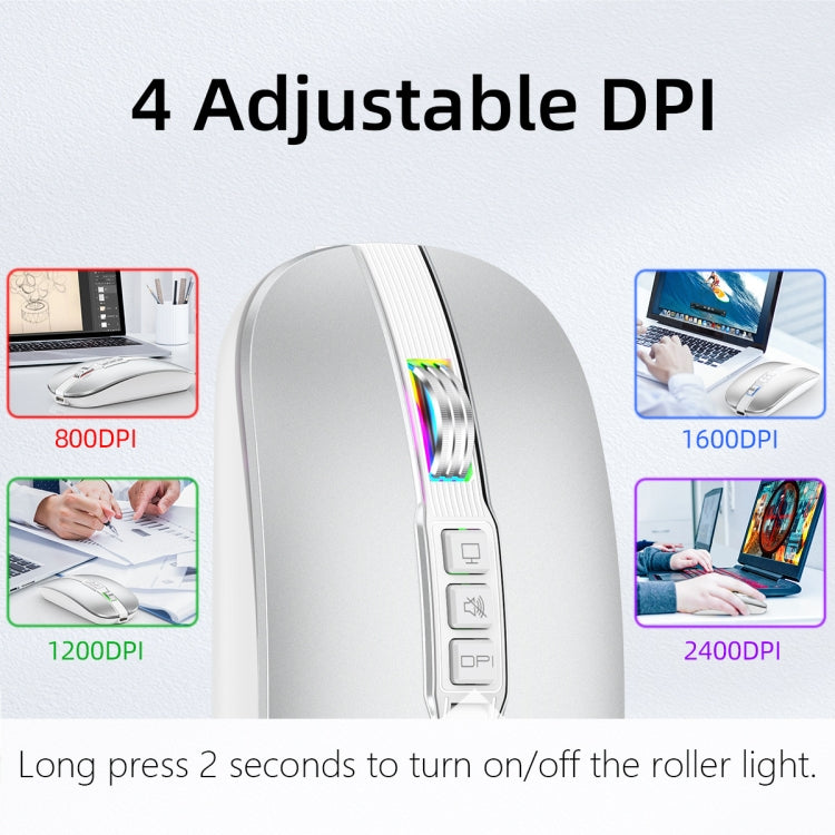 HXSJ M113 2400DPI Dual Mode 2.4GHz + Bluetooth 5.1 Wireless Mouse(Space Silver) - free shipping - PMC Jewellery - Order now!