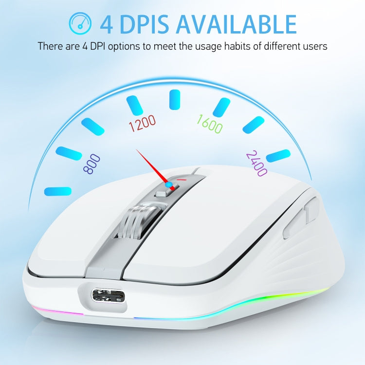 HXSJ M303 2400DPI Dual Mode 2.4GHz + Bluetooth 5.1 Wireless Mouse(White) - free shipping - PMC Jewellery - Order now!