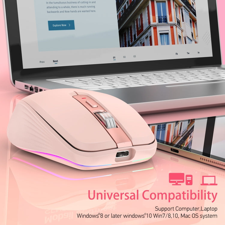 HXSJ M303 2400DPI Dual Mode 2.4GHz + Bluetooth 5.1 Wireless Mouse(Pink) - free shipping - PMC Jewellery - Order now!