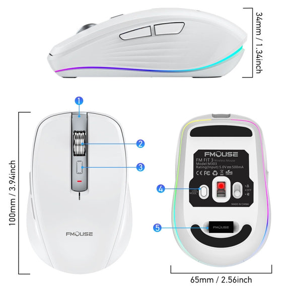 HXSJ M303 2400DPI Dual Mode 2.4GHz + Bluetooth 5.1 Wireless Mouse(White)