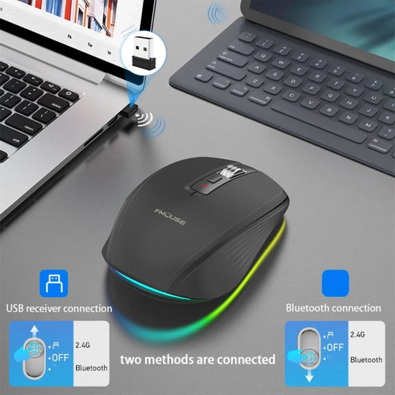 HXSJ M303 2400DPI Dual Mode 2.4GHz + Bluetooth 5.1 Wireless Mouse(Black)