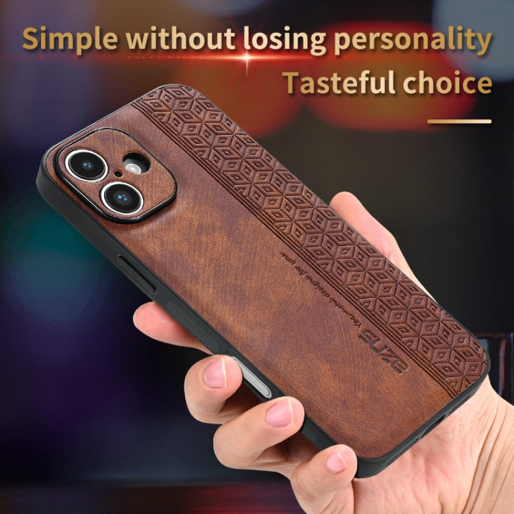 For iPhone 16 AZNS 3D Embossed Skin Feel Phone Case(Brown)