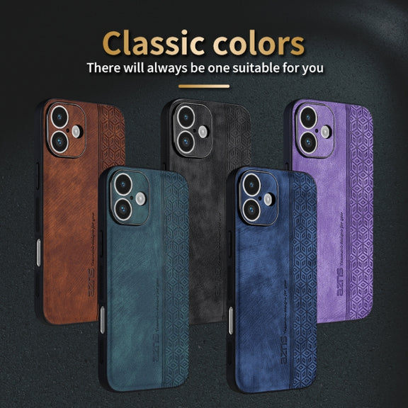For iPhone 16 AZNS 3D Embossed Skin Feel Phone Case(Brown)