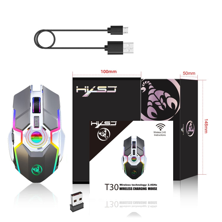 HXSJ T30 2400DPI RGB 2.4GHz Wireless Mouse(Metallic Grey) - free shipping - PMC Jewellery - Order now!