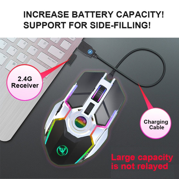 HXSJ T30 2400DPI RGB 2.4GHz Wireless Mouse(Metallic Grey)