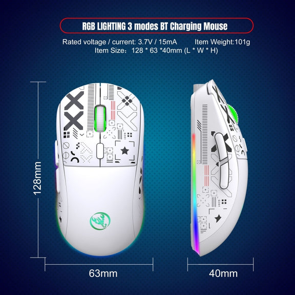 HXSJ T90 RGB Light Three-mode Wireless Gaming Mouse(White)