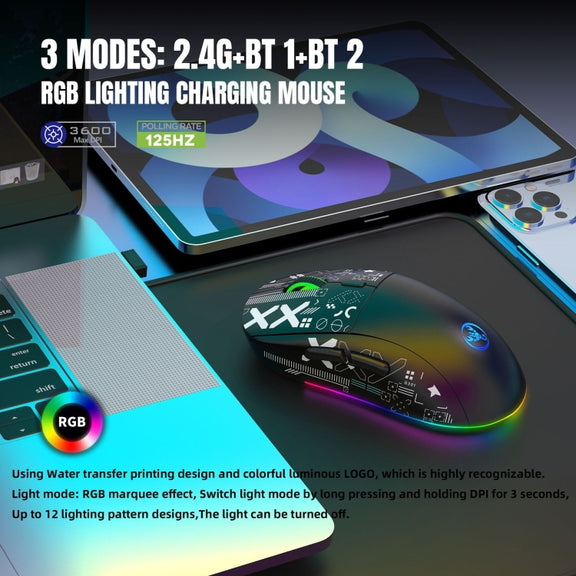 HXSJ T90 RGB Light Three-mode Wireless Gaming Mouse(White)