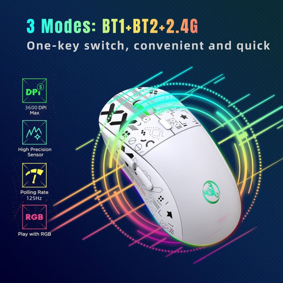HXSJ T90 RGB Light Three-mode Wireless Gaming Mouse(White)