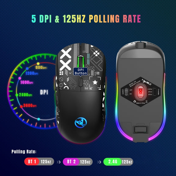 HXSJ T90 RGB Light Three-mode Wireless Gaming Mouse(White)