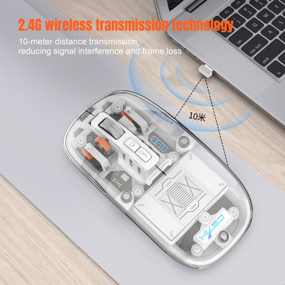 HXSJ T900 Transparent Magnet Three-mode Wireless Gaming Mouse(Pink)