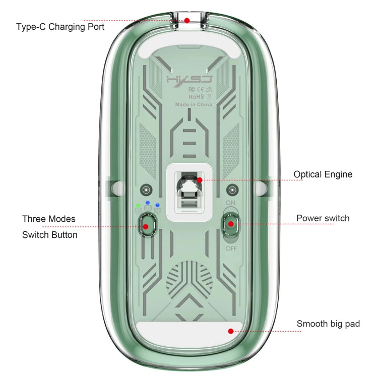 HXSJ T900 Transparent Magnet Three-mode Wireless Gaming Mouse(Grey)