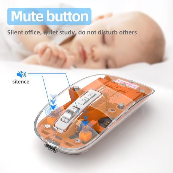 HXSJ T900 Transparent Magnet Three-mode Wireless Gaming Mouse(Orange)