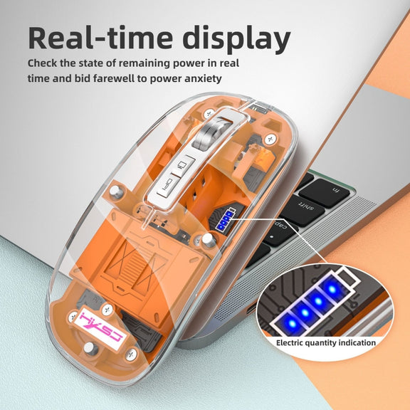 HXSJ T900 Transparent Magnet Three-mode Wireless Gaming Mouse(Orange)