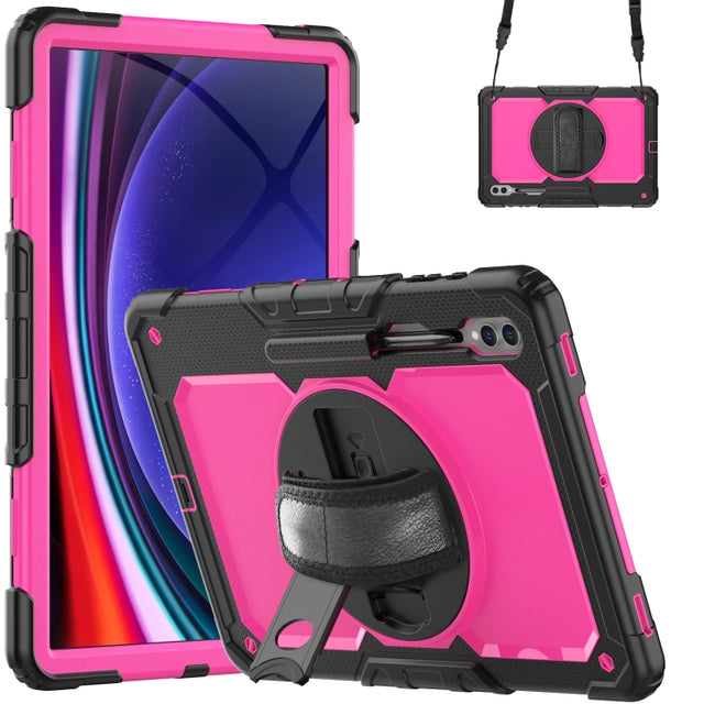 For Samsung Galaxy Tab S9 Ultra / S10 Ultra Silicone Hybrid PC Tablet Protective Case(Black+Rose Red)