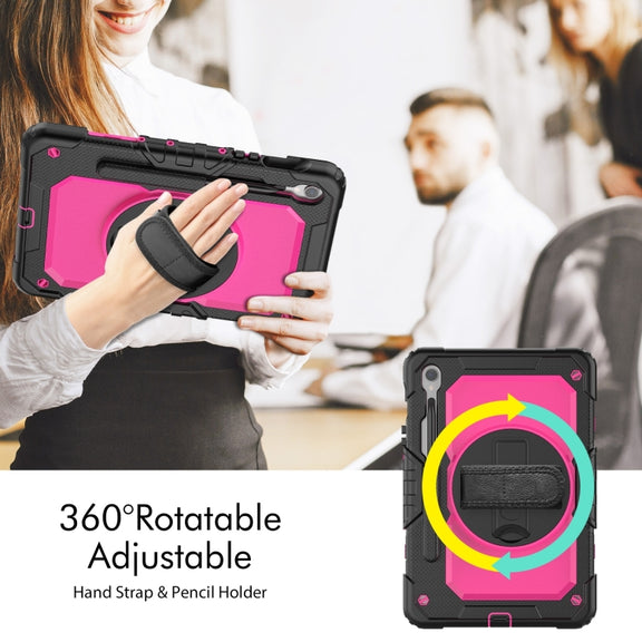 For Samsung Galaxy Tab S9 / S9 FE Silicone + PC Tablet Case(Black+Rose Red)