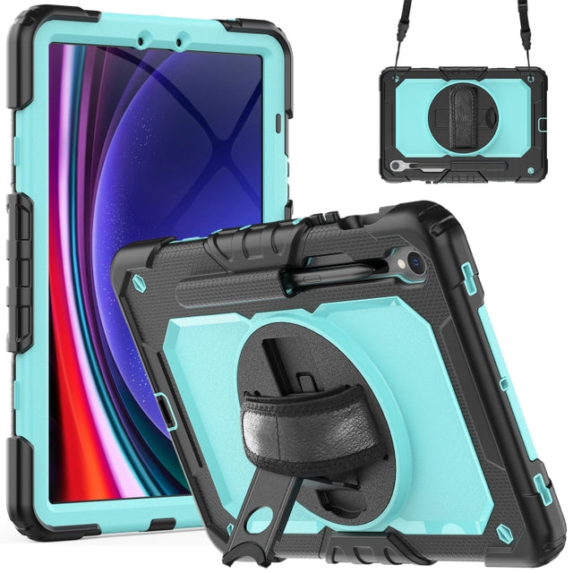 For Samsung Galaxy Tab S9 / S9 FE Silicone + PC Tablet Case(Black+Light Blue)