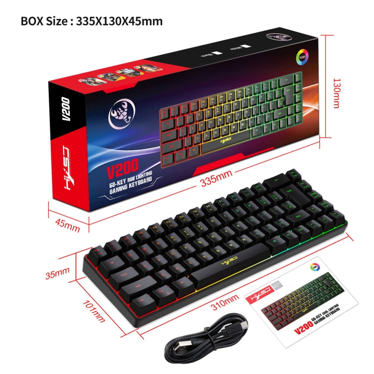 HXSJ V200 Wired RGB Backlit Mechanical Keyboard 68 Key Caps, Cable Length: 1.7m(Black) - free shipping - PMC Jewellery - Order now!