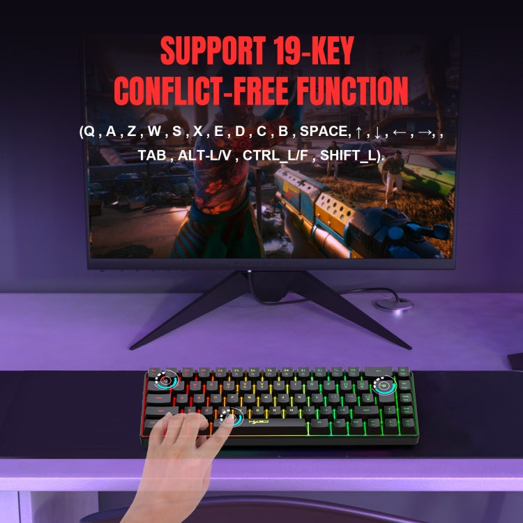 HXSJ V200 Wired RGB Backlit Mechanical Keyboard 68 Key Caps, Cable Length: 1.7m(Black)