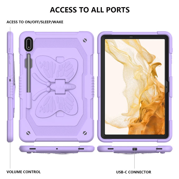 For Samsung Galaxy Tab S9 Butterfly Kickstand Heavy Duty Hard Rugged Tablet Case(Raro Purple)