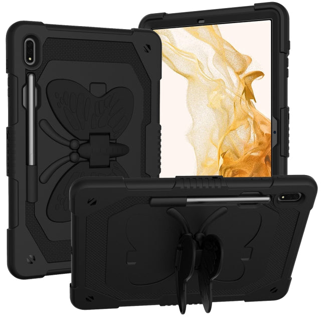 For Samsung Galaxy Tab S9 Butterfly Kickstand Heavy Duty Hard Rugged Tablet Case(Black)