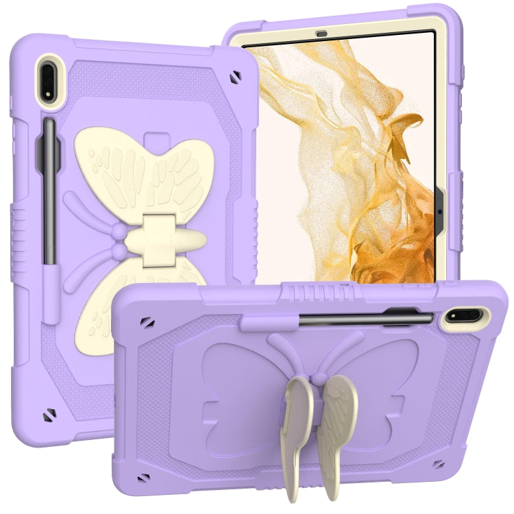 For Samsung Galaxy Tab S9 Butterfly Kickstand Heavy Duty Hard Rugged Tablet Case(Beige+Raro Purple) - free shipping - PMC Jewellery - Order now!