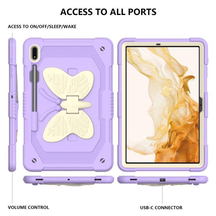 For Samsung Galaxy Tab S9 Butterfly Kickstand Heavy Duty Hard Rugged Tablet Case(Beige+Raro Purple) - free shipping - PMC Jewellery - Order now!