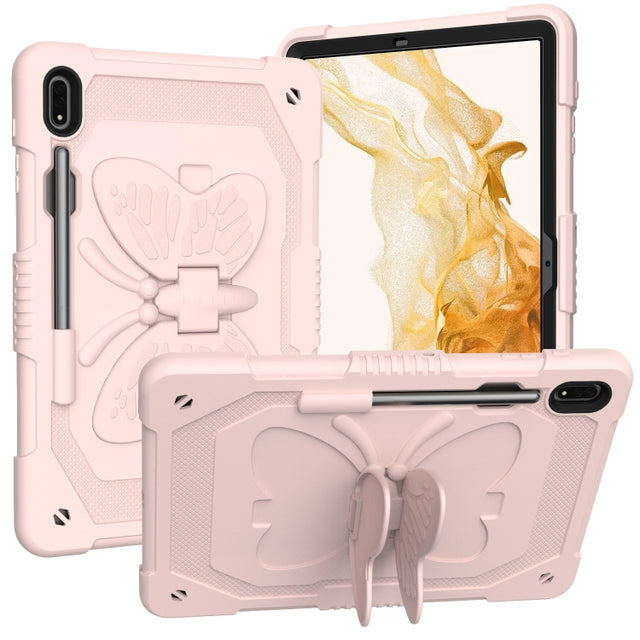 For Samsung Galaxy Tab S9+ Butterfly Kickstand Heavy Duty Hard Rugged Tablet Case(Rose Pink)