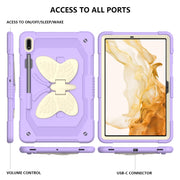 For Samsung Galaxy Tab S9+ Butterfly Kickstand Heavy Duty Hard Rugged Tablet Case(Beige+Raro Purple)