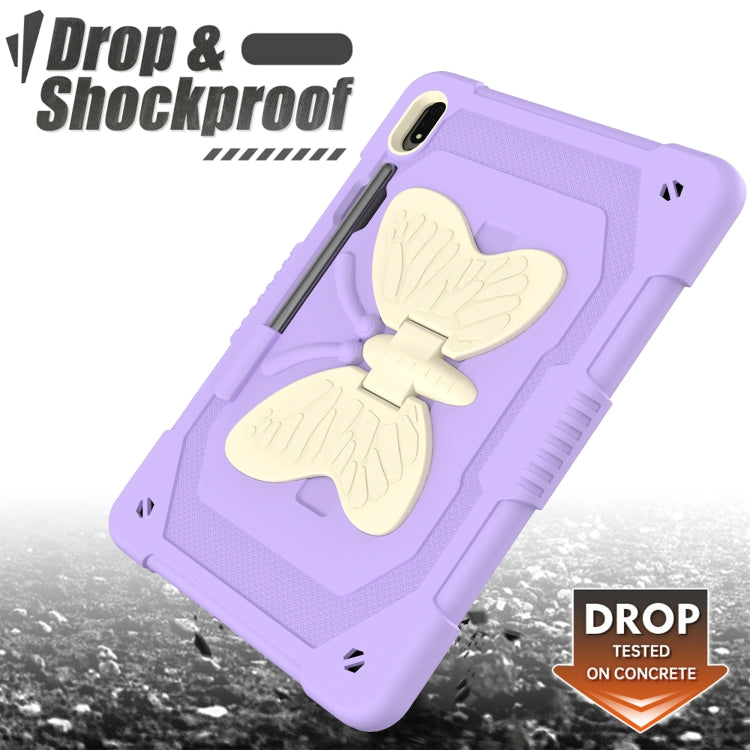 For Samsung Galaxy Tab S9+ Butterfly Kickstand Heavy Duty Hard Rugged Tablet Case(Beige+Raro Purple)