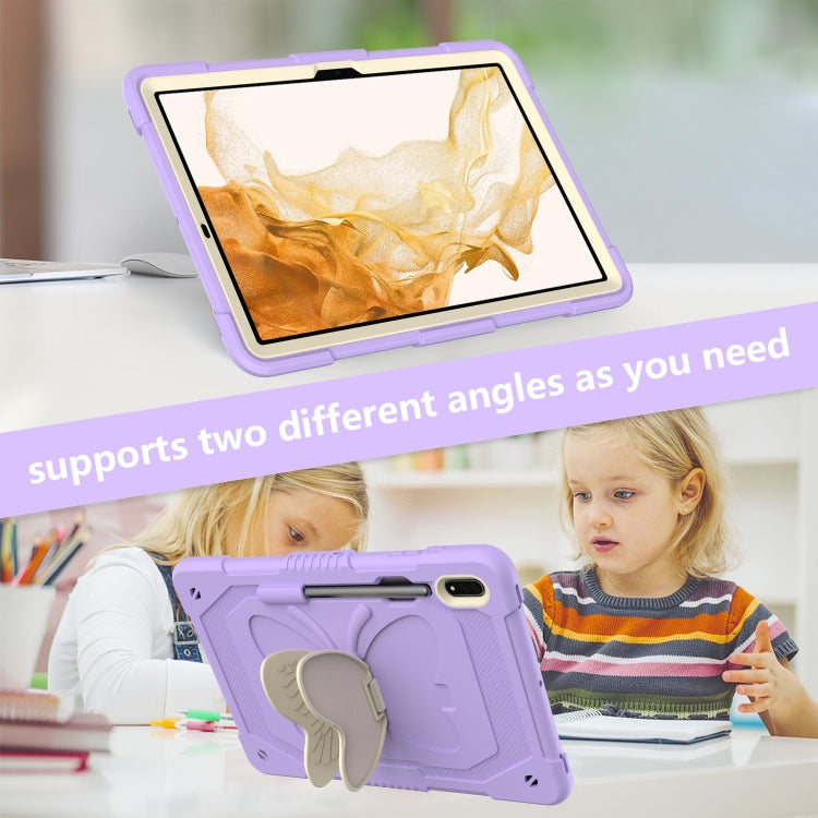 For Samsung Galaxy Tab S9+ Butterfly Kickstand Heavy Duty Hard Rugged Tablet Case(Beige+Raro Purple) - free shipping - PMC Jewellery - Order now!