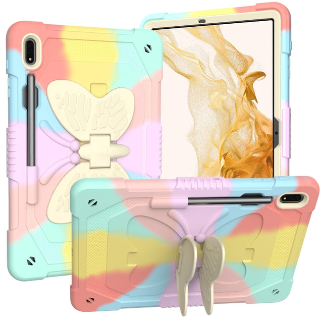 For Samsung Galaxy Tab S9+ Butterfly Kickstand Heavy Duty Hard Rugged Tablet Case(Colorful Rose Gold)