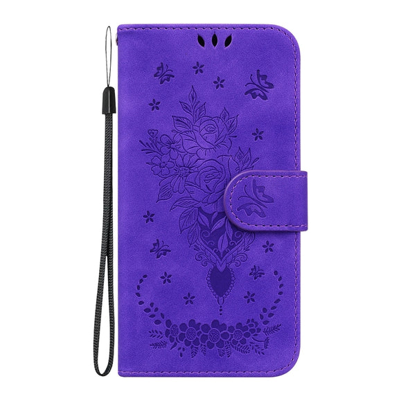 For Honor Magic6 Pro Butterfly Rose Embossed Leather Phone Case(Purple)